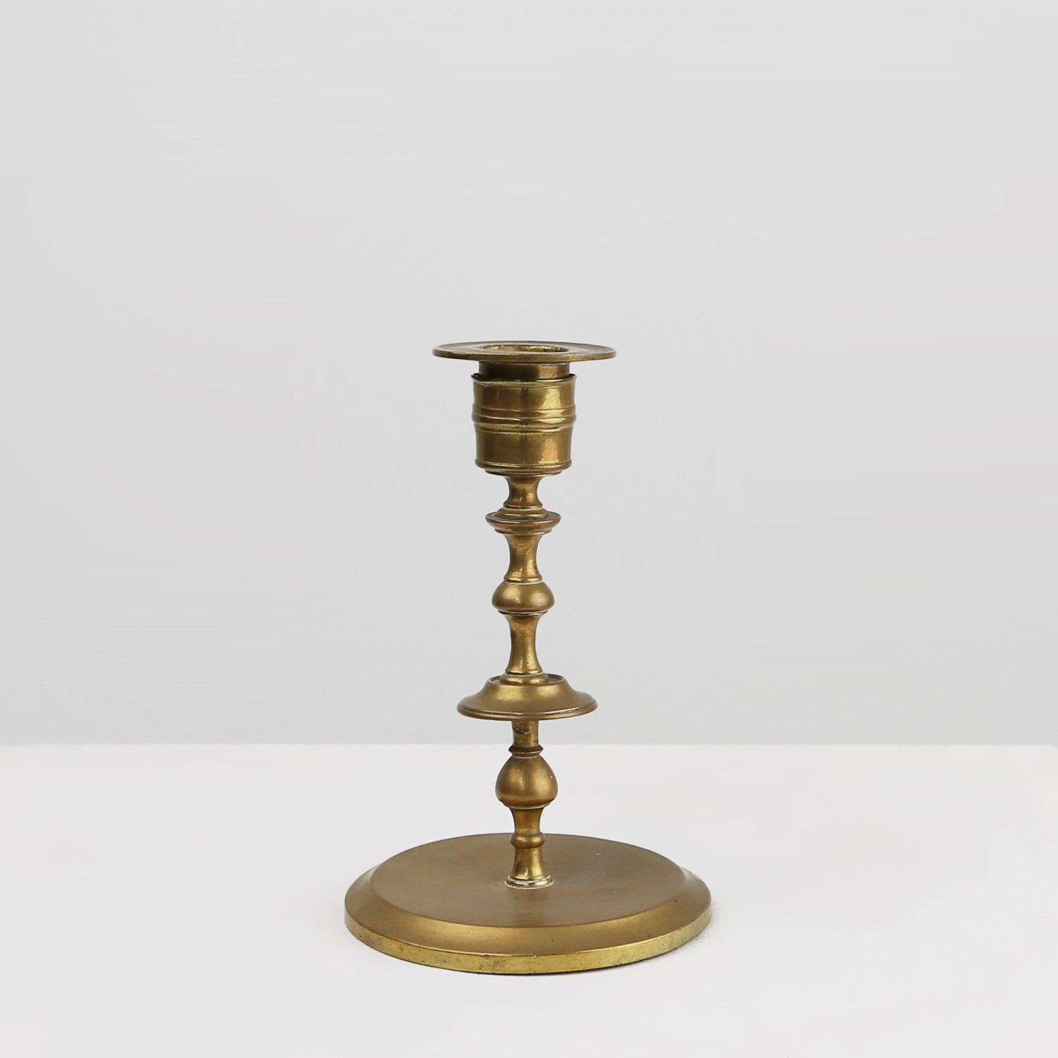 Antique copper Flemish disc candlestick from the 15th century-img